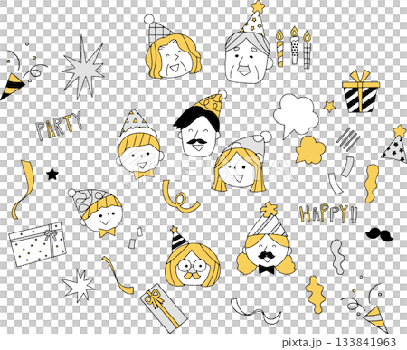 Set of people enjoying a party and icons in monochrome Set of people enjoying a party and icons in monochrome 133841963