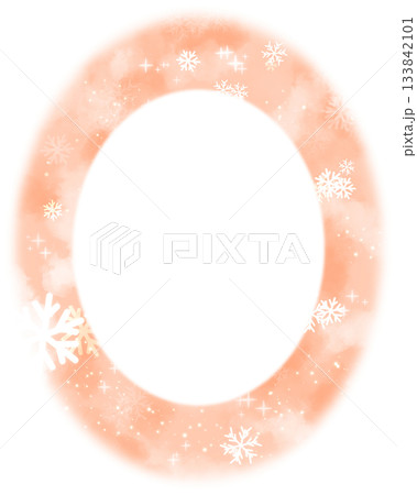 薄いオレンジ色の雪の結晶と光の楕円形のフレーム 薄いオレンジ色の雪の結晶と光の楕円形のフレーム 133842101