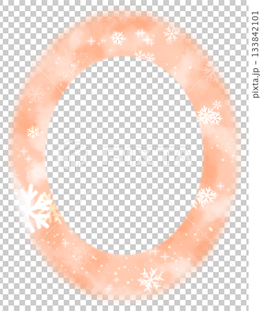 薄いオレンジ色の雪の結晶と光の楕円形のフレーム 薄いオレンジ色の雪の結晶と光の楕円形のフレーム 133842101