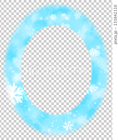 薄い水色の雪の結晶と光の楕円形のフレーム 133842110