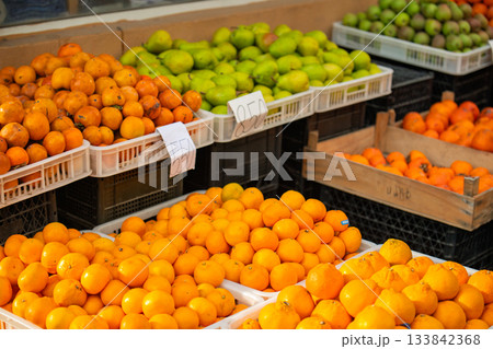 Yerevan Armenia 11.25.2025. A fruit stand with a variety of oranges and apples Yerevan Armenia 11.25.2025. A fruit stand with a variety of oranges and apples 133842368
