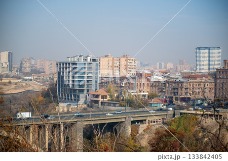 Yerevan Armenia 11.25.2025. A city view with a bridge in the middle 133842405