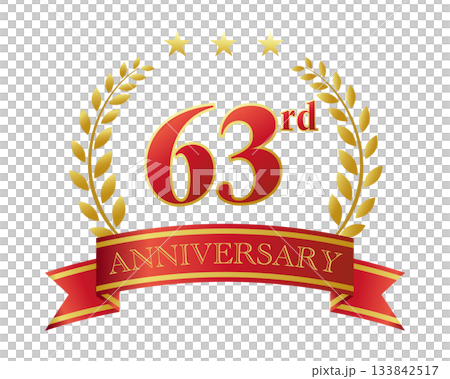 63週年紀念圖示。紅色絲帶和裝飾框。 63週年紀念圖示。紅色絲帶和裝飾框。 133842517
