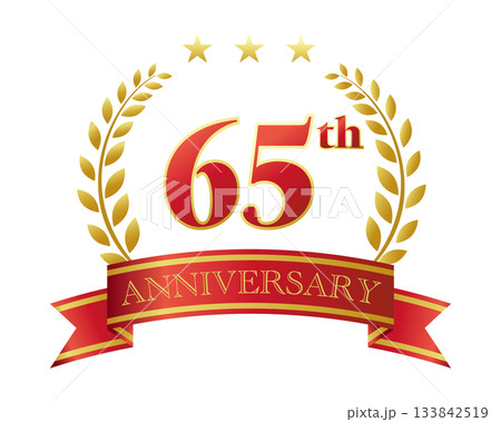 65周年記念のアイコン。赤いリボンと装飾フレーム。 133842519