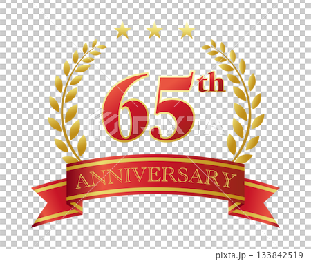 65周年記念のアイコン。赤いリボンと装飾フレーム。 133842519