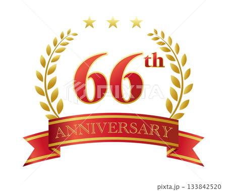66周年記念のアイコン。赤いリボンと装飾フレーム。 66周年記念のアイコン。赤いリボンと装飾フレーム。 133842520