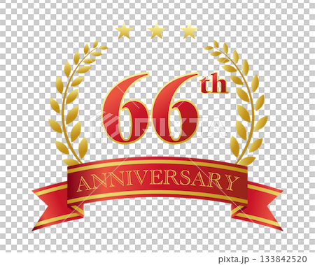 66th anniversary icon. Red ribbon and decorative frame. 133842520