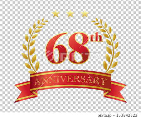 68th anniversary icon. Red ribbon and decorative frame. 68th anniversary icon. Red ribbon and decorative frame. 133842522