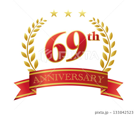 69周年記念のアイコン。赤いリボンと装飾フレーム。 69周年記念のアイコン。赤いリボンと装飾フレーム。 133842523