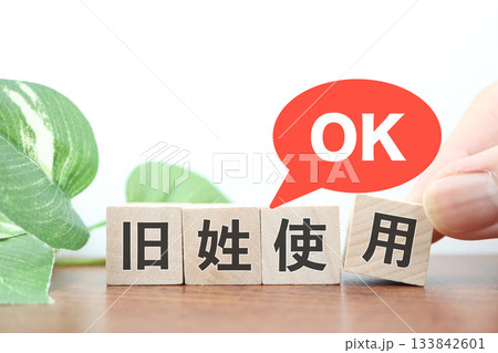 旧姓使用OKのイメージ。選択的夫婦別姓の議論素材。 旧姓使用OKのイメージ。選択的夫婦別姓の議論素材。 133842601