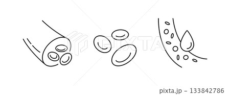 Blood vessel line icons set. Human artery and vein symbol. Blood hemoglobin sign. Healthy heart system control. Healthy vessel icon. Vector illustration isolated on white background 133842786