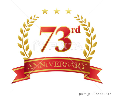 73周年記念のアイコン。赤いリボンと装飾フレーム。 73周年記念のアイコン。赤いリボンと装飾フレーム。 133842837