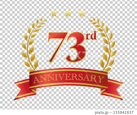 73周年記念のアイコン。赤いリボンと装飾フレーム。 73周年記念のアイコン。赤いリボンと装飾フレーム。 133842837