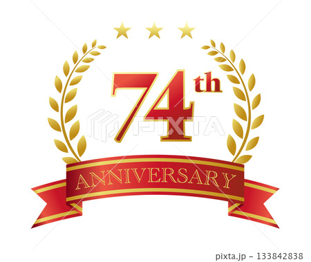 74周年記念のアイコン。赤いリボンと装飾フレーム。 74周年記念のアイコン。赤いリボンと装飾フレーム。 133842838