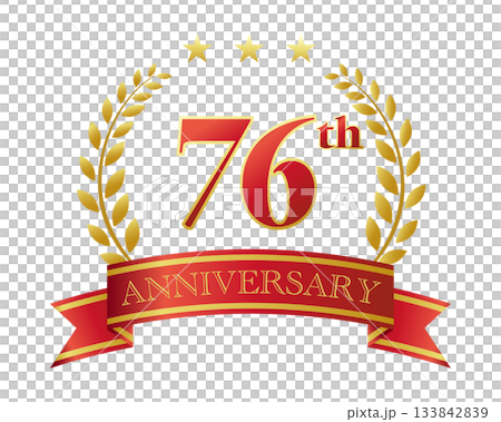 76週年紀念圖標。紅色絲帶和裝飾框。 133842839