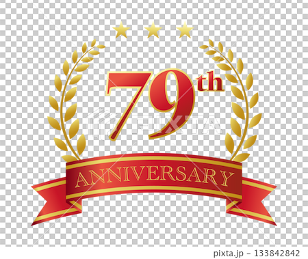 79週年紀念圖標。紅色絲帶和裝飾框。 133842842