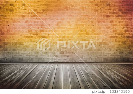 Vacant studio space is showcasing flat design exposed brick wall with wooden plank floor 133843190