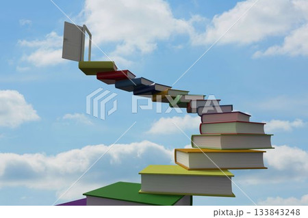 Book steps leading to door against sky Book steps leading to door against sky 133843248