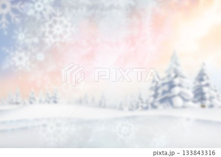 Winter scene is unfolding in flat design frozen pond hills snowy evergreens snowflake overlays Winter scene is unfolding in flat design frozen pond hills snowy evergreens snowflake overlays 133843316