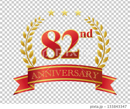 82週年紀念圖標。紅色絲帶和裝飾框。 133843347