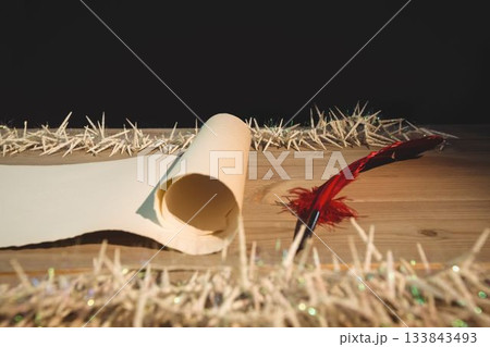 Blank scroll paper and quill 133843493