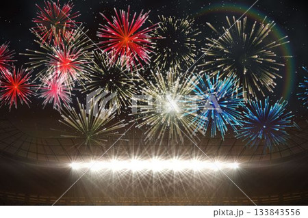 Fireworks exploding over football stadium 133843556