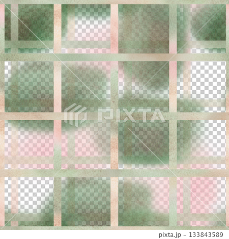 A seamless pattern on a dark green background with a checkered pattern. Watercolor illustration for bedding, textiles, interiors, and packaging design. A seamless pattern on a dark green background with a checkered pattern. Watercolor illustration for bedding, textiles, interiors, and packaging design. 133843589