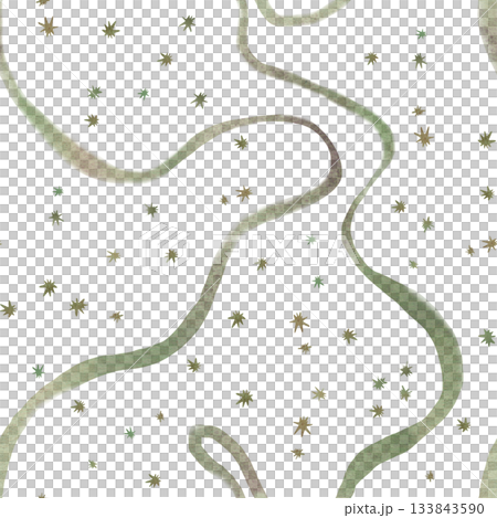 A seamless pattern with a winding path and stars on a brown background. Watercolor illustration for interior design, apparel and fabric printing, project design, and packaging. A seamless pattern with a winding path and stars on a brown background. Watercolor illustration for interior design, apparel and fabric printing, project design, and packaging. 133843590