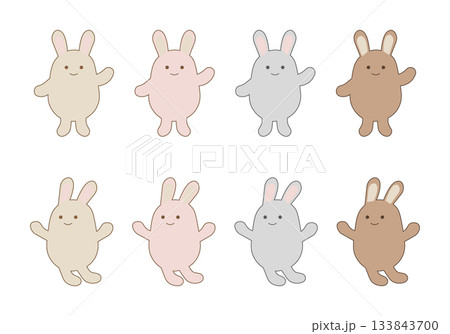 ゆるいシンプルうさぎの アクションポーズ グレージュ くすみピンク 他4色セット アイコン 背景透過 133843700