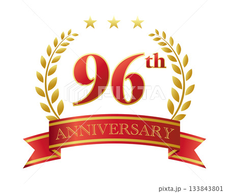 96周年記念のアイコン。赤いリボンと装飾フレーム。 133843801
