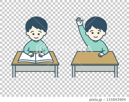 本を読んでいる男の子と手をあげている男の子 本を読んでいる男の子と手をあげている男の子 133843904