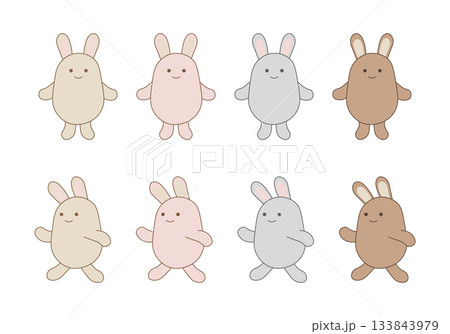 ゆるいシンプルうさぎの 線画セット グレージュ くすみピンク 他4色 (立つ・歩く) 背景透過PNG ゆるいシンプルうさぎの 線画セット グレージュ くすみピンク 他4色 (立つ・歩く) 背景透過PNG 133843979