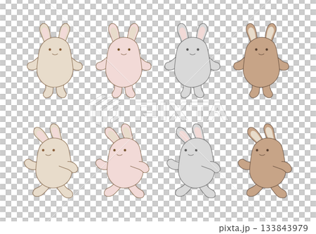 ゆるいシンプルうさぎの 線画セット グレージュ くすみピンク 他4色 (立つ・歩く) 背景透過PNG ゆるいシンプルうさぎの 線画セット グレージュ くすみピンク 他4色 (立つ・歩く) 背景透過PNG 133843979