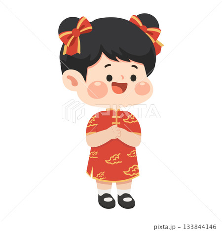 Cartoon Girl in Traditional Chinese New Year Outfit 133844146