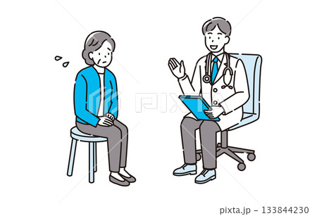 医師と不安な高齢女性の診察 133844230