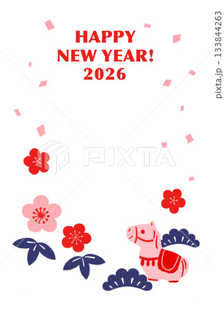 2026年　午年　かわいい馬張子のポップな年賀状　縦 133844263