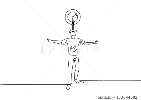 Continuous one line drawing a man puts a unicycle on his head. Have strong neck muscles. Agile. Showing his skills. Playing balance. Ride a Unicycle Day. Single line draw design vector illustration Continuous one line drawing a man puts a unicycle on his head. Have strong neck muscles. Agile. Showing his skills. Playing balance. Ride a Unicycle Day. Single line draw design vector illustration 133844682