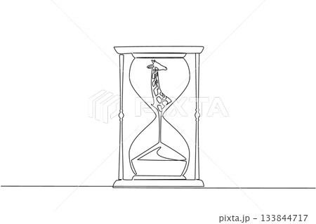 Single one line drawing the bottom of the giraffe is sucked into the hourglass. Unique animals staring at extinction. National Endangered Species Day. Continuous line design graphic illustration 133844717