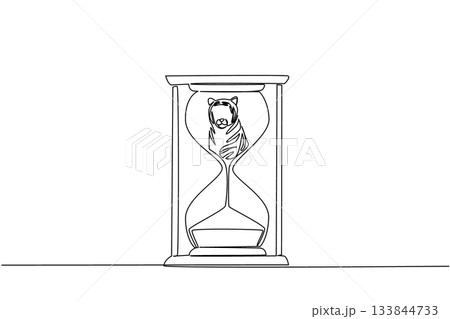 Continuous one line drawing the bottom of the tiger is sucked into the hourglass. Habitat loss due to deforestation. Save. National Endangered Species Day. Single line draw design vector illustration 133844733