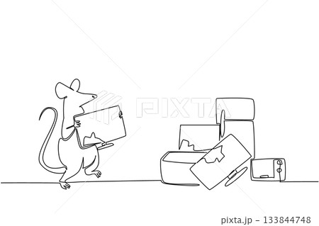 Continuous one line drawing rats carry broken monitors to trash bins filled with piles of electronic waste. Throw it away or fix it. National Pack Rat Day. Single line draw design vector illustration Continuous one line drawing rats carry broken monitors to trash bins filled with piles of electronic waste. Throw it away or fix it. National Pack Rat Day. Single line draw design vector illustration 133844748