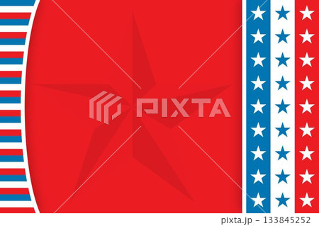 Patriotic flat design showing red panel with star silhouette featuring striped and starred bands 133845252