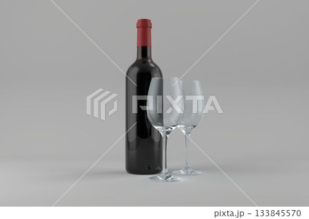 Bottle with glasses on gray background 133845570