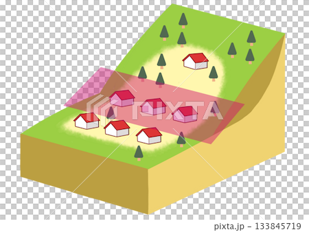 Illustration of a residential area on a mountain slope (for disaster prevention and landslide prevention) 133845719