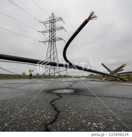 Fallen Power Line Across Road 133846234