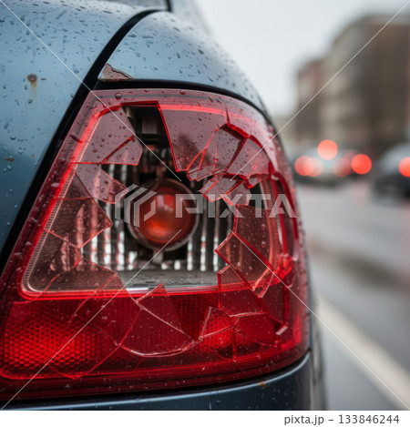Broken Taillight Close-Up Broken Taillight Close-Up 133846244