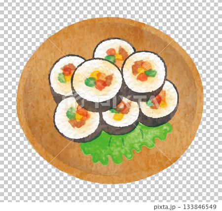 手繪壽司卷插圖（日本料理，海苔卷） 133846549