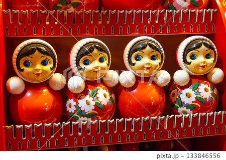 Traditional Russian roly-poly toy. Tumbler, happy childhood, nostalgia. Traditional Russian roly-poly toy. Tumbler, happy childhood, nostalgia. 133846556