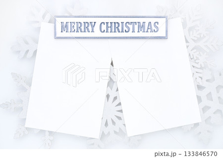 Merry Christmas card mockup on snowflake background Merry Christmas card mockup on snowflake background 133846570