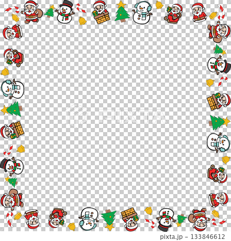 Boarder line Cute Christmas Santa and Snowman Cartoon Icon Set 133846612