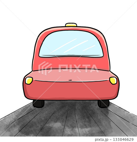 Cartoon simple red car on a road isolated front view illustration Cartoon simple red car on a road isolated front view illustration 133846629